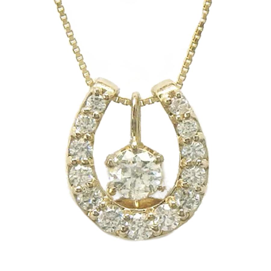 馬蹄ネックレス 18金 ダイヤモンド ホースシュー k18 18k イエロー