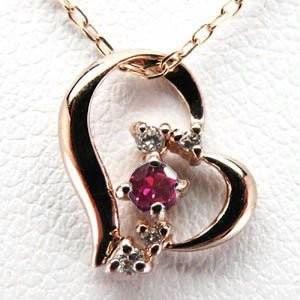 ネックレス レディース ルビー オープンハート ペンダント k10