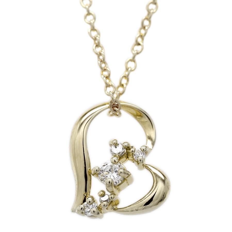 ネックレス オープンハート ペンダント k18イエローゴールド 天然ダイヤモンド ハートネックレス