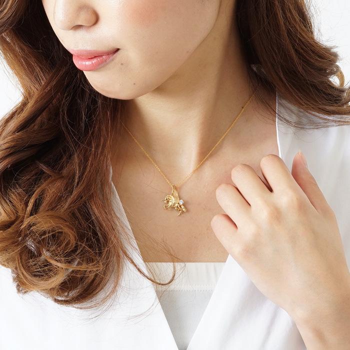ネックレス ユニコーン ダイヤモンド k18 18k 18金 ゴールド 一角獣 馬 ホース ユニセックス 誕生日 プレゼント 父の日の画像