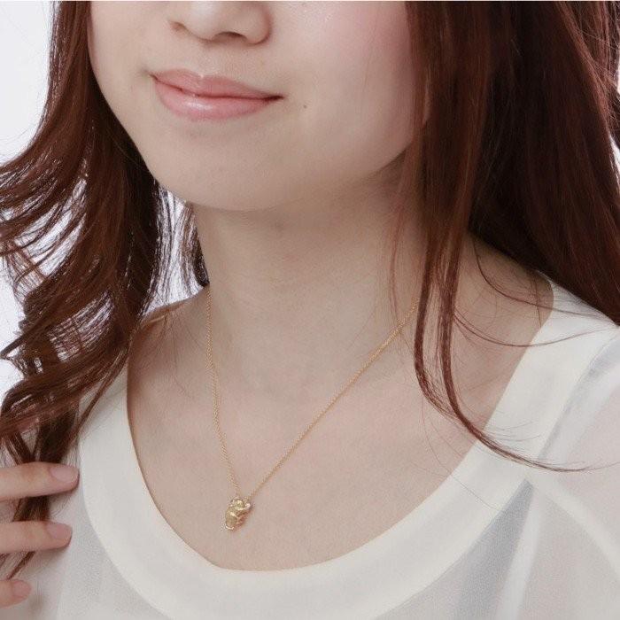 ネックレス ネコ ペンダント 猫 キャット 一粒石 ダイヤ ネックレス k18ゴールド 18金 誕生日 プレゼント ギフト 父の日の画像