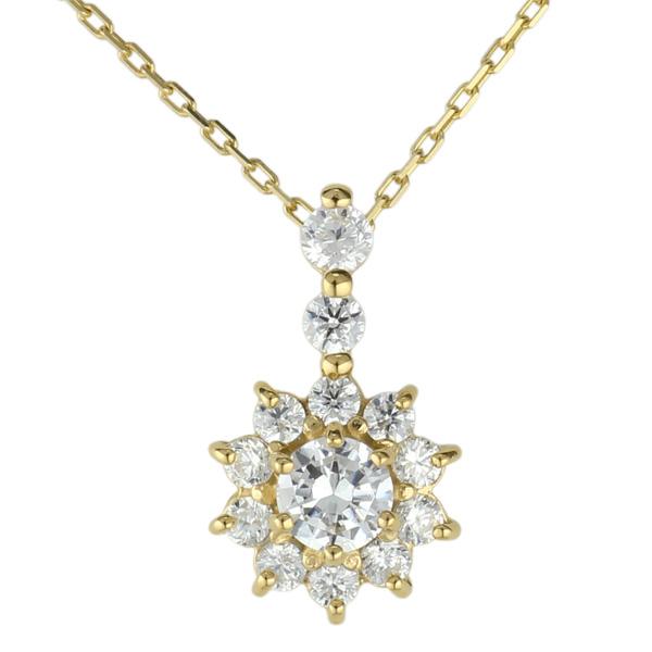 ダイヤモンド ネックレス レディース 花 フラワー ダイヤ ネックレス 10金 k10 プチ プレゼント ギフト 父の日の画像