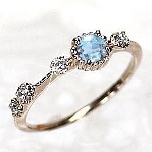 リング 指輪 アクアマリン ピンキー ダイヤモンド パワーストーン K10