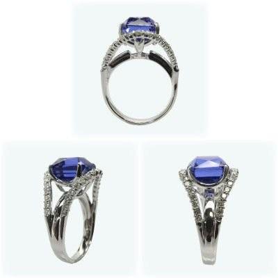 リング 18K 大粒6.0ct タンザナイト ダイヤモンド 鑑別書 k18