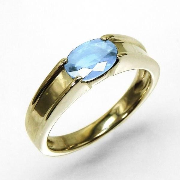 アクアマリンリング 3月の誕生石 18金 一粒石 パワーストーン 誕生石 k18ゴールド 指輪 父の日の画像
