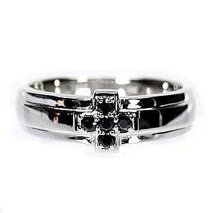 リング メンズ クロス シンプル ブラックダイヤモンド Pt900プラチナ 結婚指輪 父の日の画像