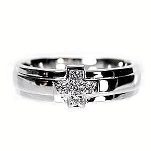 リング メンズ クロス シンプル ダイヤモンド k10ホワイトゴールド 結婚指輪 父の日の画像