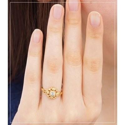 リング 指輪 レディース 4月誕生石 誕生石 ダイヤモンド アンティーク 一粒石 誕生石 透かし 18金 k18ゴールド 父の日の画像