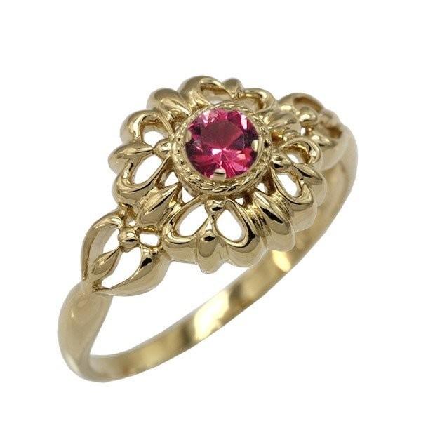 リング レディース 7月誕生石 ルビー アンティーク風 一粒石 誕生石 透かし模様 10金 カラーストーン k10WG/YG/PG 初売り 福袋 2025