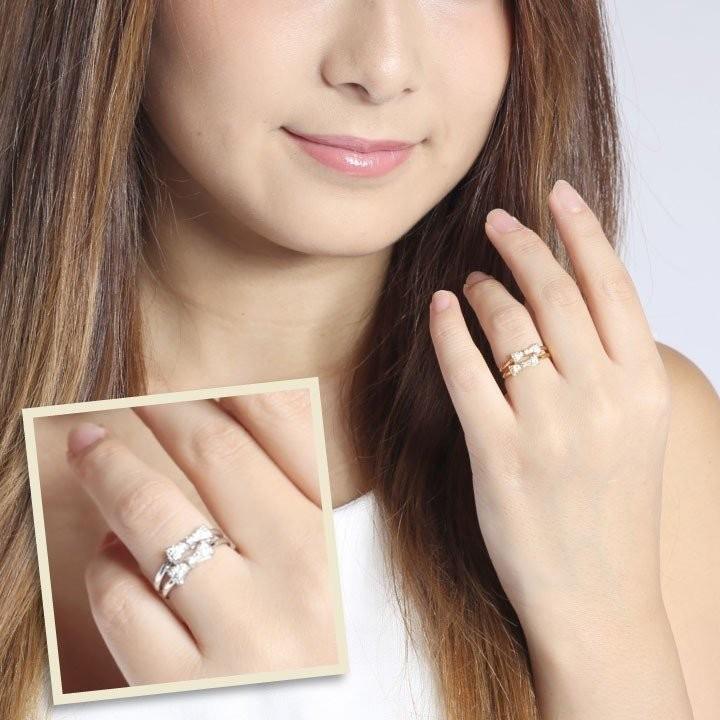 リング 18金 k18 W リボン ダイヤ りぼん k18 誕生日 プレゼント 指輪 父の日の画像