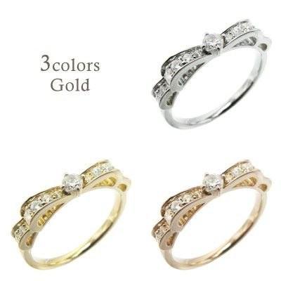 リング 指輪 レディース Wリボン 天然ダイヤモンド 0.30ct k18 18金 誕生日 プレゼント 父の日の画像
