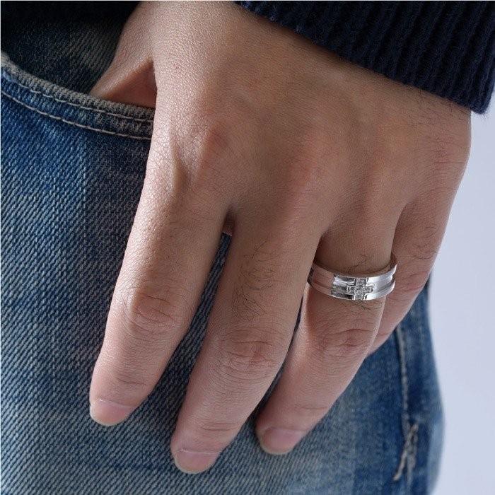 メンズリング 指輪 10金 k10 10k ゴールド クロス 幅広 平打ち ダイヤモンド マリッジ 結婚 父の日の画像