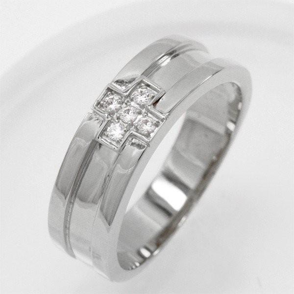 メンズリング 指輪 10金 k10 10k ゴールド クロス 幅広 平打ち ダイヤモンド マリッジ 結婚 父の日の画像