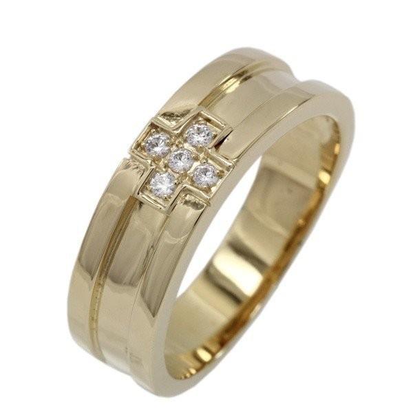 メンズリング 指輪 10金 k10 10k ゴールド クロス 幅広 平打ち ダイヤモンド マリッジ 結婚 父の日の画像