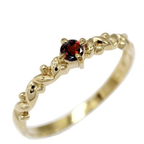 リング レディース ガーネット 一粒石 アンティーク風 誕生石 カラーストーン 記念日 k10WG/YG/PG