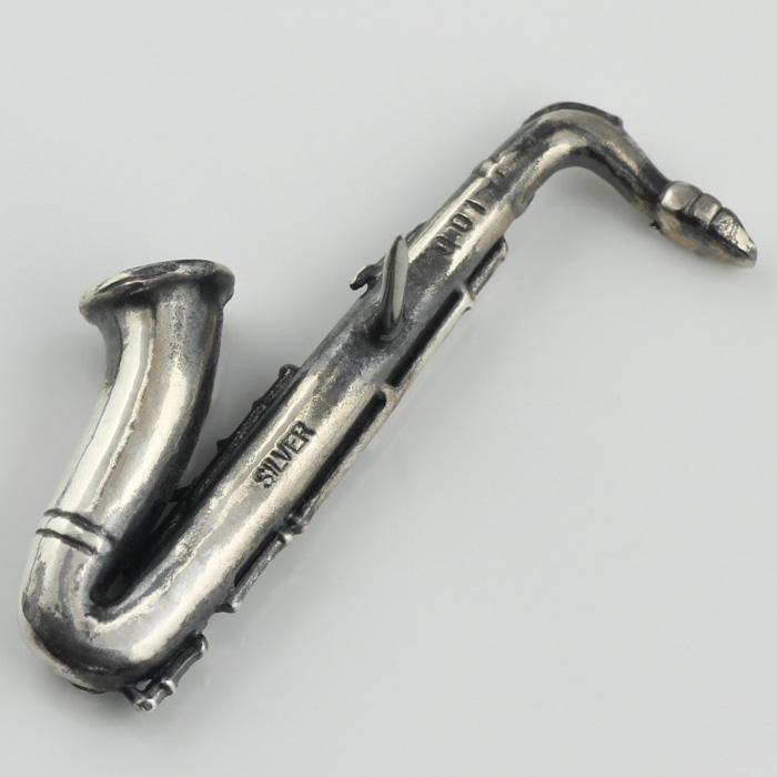 ラペルピン メンズ サックス 楽器 シルバー SV925 キュービック
