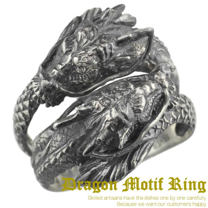 メンズ シルバーリング 龍 ドラゴン 竜 SV925 2本 2ウェイ 指輪 いぶし
