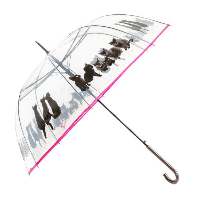 婦人長傘 ワンタッチ レディース ビニール 猫柄プリント 耐水性バッチリ おしゃれ 通勤通学 普段使いに 大判深張りで形が綺麗で濡れにくい ブラックキャッツ |  | 01