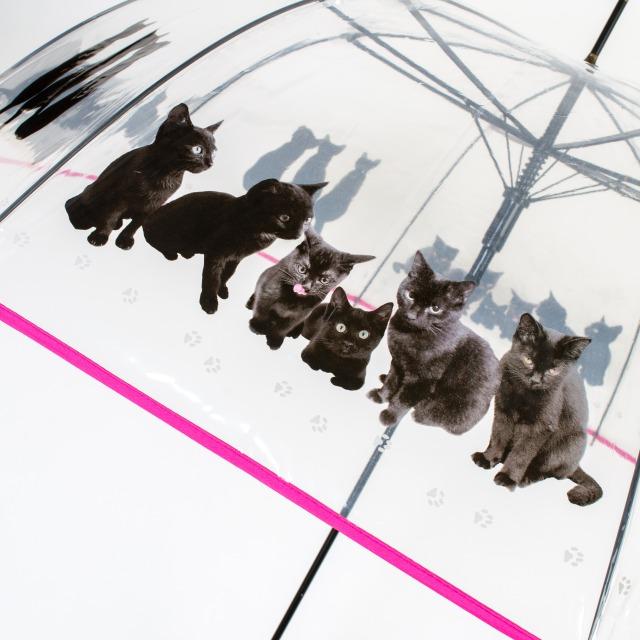 婦人長傘 ワンタッチ レディース ビニール 猫柄プリント 耐水性バッチリ おしゃれ 通勤通学 普段使いに 大判深張りで形が綺麗で濡れにくい ブラックキャッツ |  | 03