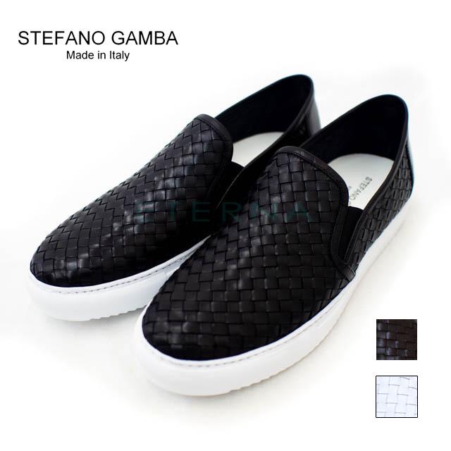STEFANO GAMBA ステファノガンバ メンズシューズ インポート レザー スリッポン イントレチャート イタリア 黒 ホワイト ZX230  :shmi-357:ETERNA 靴とバッグの専門店 - 通販 - Yahoo!ショッピング