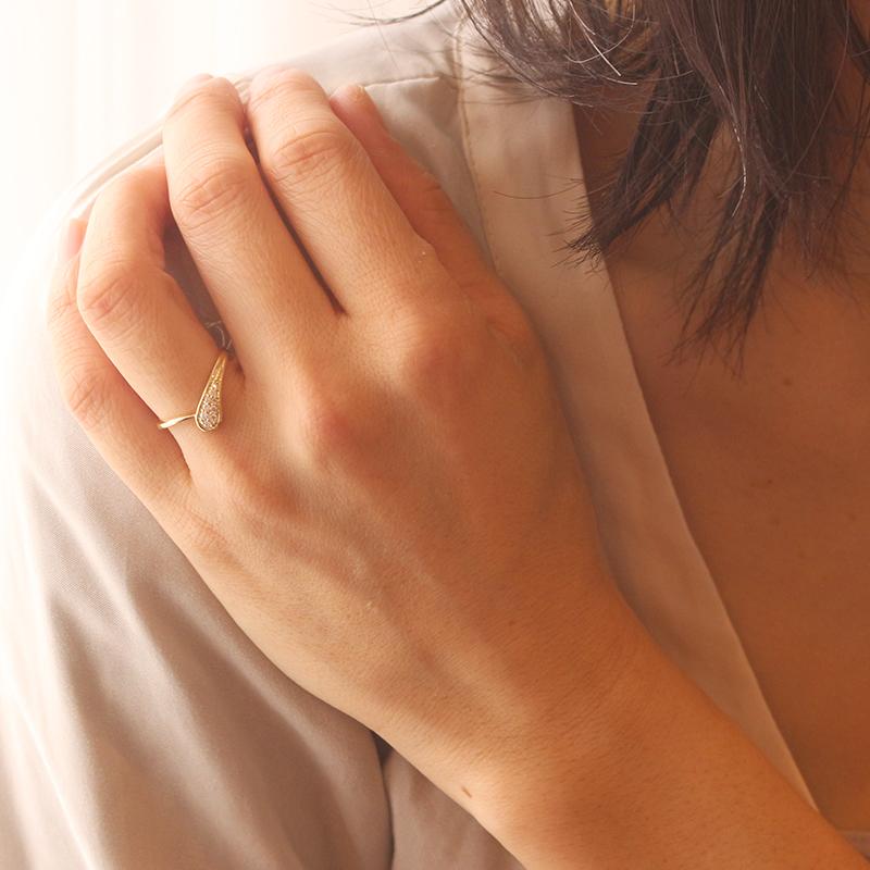 18金 リング レディース 指輪 K18 ダイヤモンド ドロップ 涙型 18K