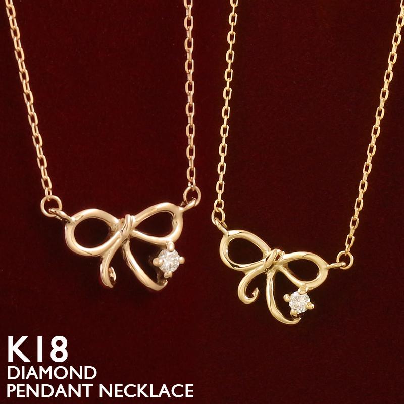 新入荷 未使用品 リボン k18 ダイヤモンド ネックレス Avaron（アヴァロン） ダイヤモンド リボン ネックレス レディース K10