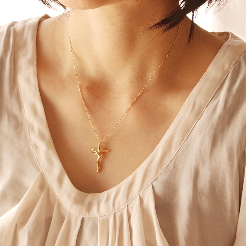 18金 ネックレス クロス レディース K18 蛇 スネーク 十字架 ゴールド 18K 45cmアジャスター付きスライドチェーンの画像