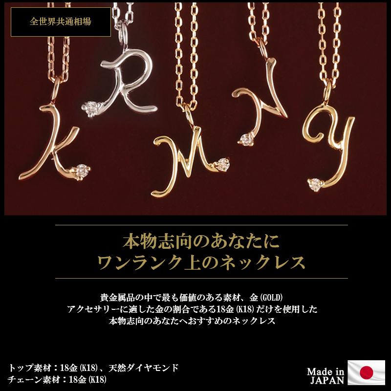 イニシャルネックレス K18 18金 レディース 一粒 ダイヤモンド