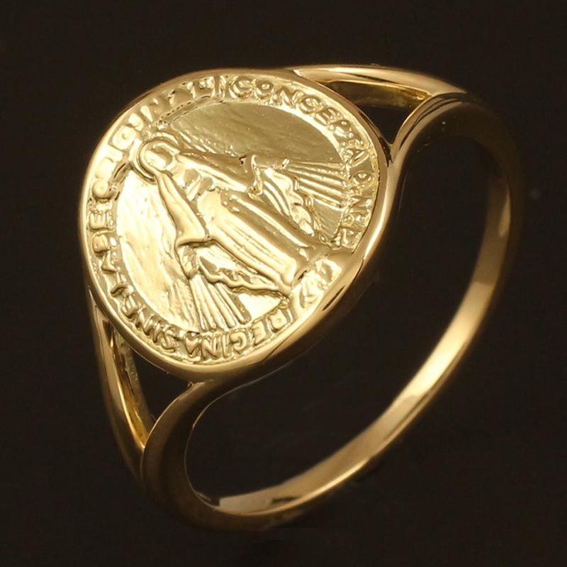 18金 リング レディース 指輪 マリア コイン メダイ K18 地金 ジガネ 18K 華奢 シンプル ゴールドの画像