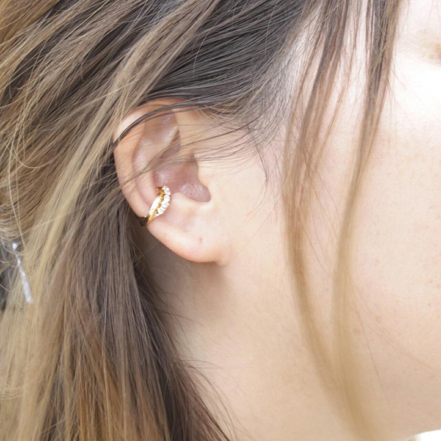 k18YG ダイヤモンド0.16ct 痛くなりづらい イヤーカフ 18金  立体 フープタイプ 片耳の画像