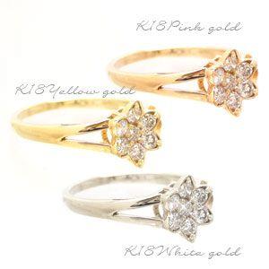 指輪 フラワー リング ダイヤリング ダイヤモンド k18ゴールド 18金 レディース ジュエリー アクセサリーの画像
