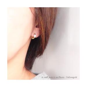 ｋ18 ダイヤモンド イヤリング フラワー ダイヤ 0.1ct 18金ゴールド 中折れ式 フープ 花 レディース アクセサリーの画像