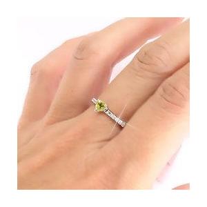 指輪 ペリドット ダイヤモンド リング 0.1ct k18ゴールド 18金 一粒 ハート 小指 ピンキーリング 8月誕生石 レディースの画像