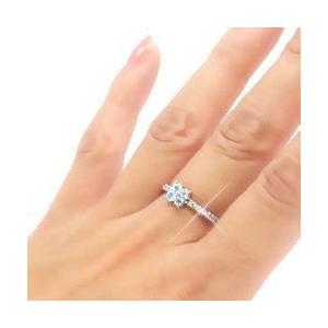 指輪 ピンキーリング フラワー アクアマリン 3月誕生石 ダイヤモンド プラチナ900 pt900 一粒 レディース ジュエリー アクセサリーの画像