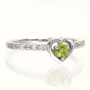 指輪 ペリドット リング ハート ダイヤモンド 一粒 ピンキーリング k18ゴールド 18金 レディース アクセサリーの画像