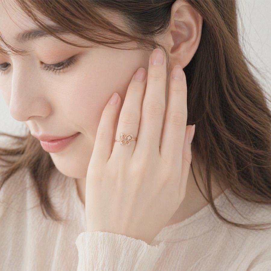 指輪 バタフライ 蝶 ダイヤモンド 0.05ct リング k18ゴールド 18金 レディース ジュエリー アクセサリーの画像