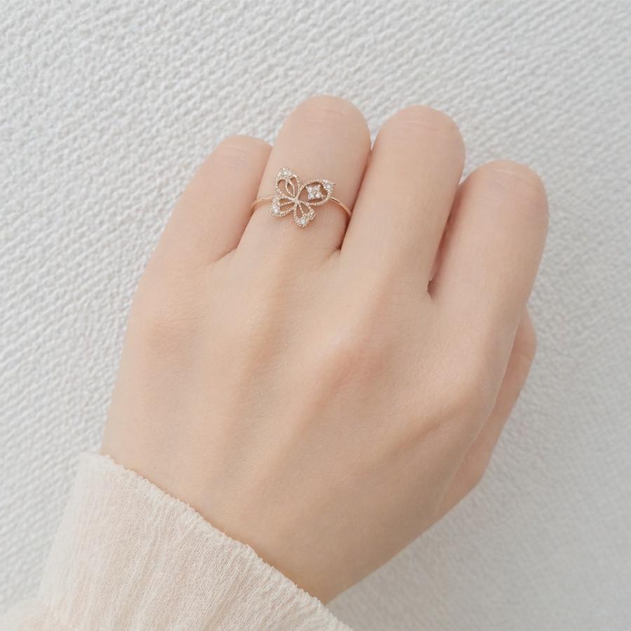 指輪 バタフライ 蝶 ダイヤモンド 0.05ct リング k18ゴールド 18金 レディース ジュエリー アクセサリーの画像