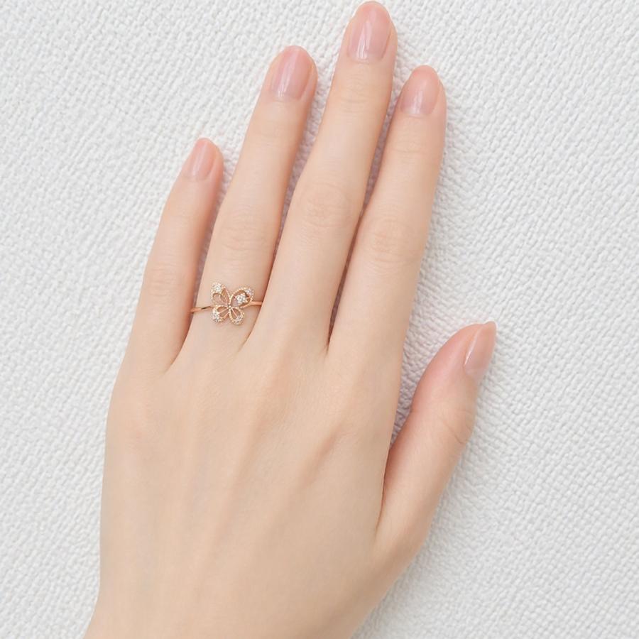 指輪 バタフライ 蝶 ダイヤモンド 0.05ct リング k18ゴールド 18金 レディース ジュエリー アクセサリーの画像