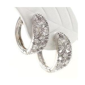 アンティーク風 ピアス 中折れ フープピアス ダイヤモンド ダイヤ 0.2ct ミル打ち k18ゴールド レディース アクセサリーの画像