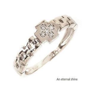 指輪 ピンキーリング ダイヤモンド 0.02ct ｋ10WG 小指 クロス レディース ジュエリー アクセサリー