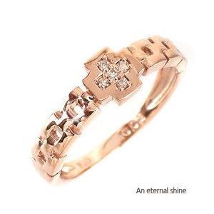 指輪 ダイヤモンド ピンキーリング 0.02ct k10ゴールド クロス 十字架 レディース ジュエリー アクセサリー