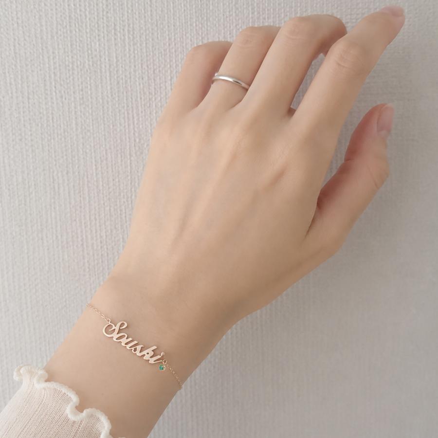 オーダー ネームブレスレット 誕生石付 k10ゴールド 10金 イニシャル 名前 オリジナル レディース アクセサリーの画像