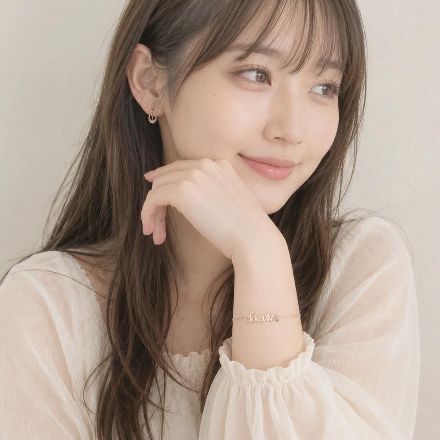 オーダー ネームブレスレット 誕生石付 k10ゴールド 10金 イニシャル 名前 オリジナル レディース アクセサリーの画像