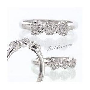 指輪 ダイヤモンド リング リボン リング ダイヤモンド 0.2ct パヴェ k18ゴールド 18金 レディース アクセサリーの画像