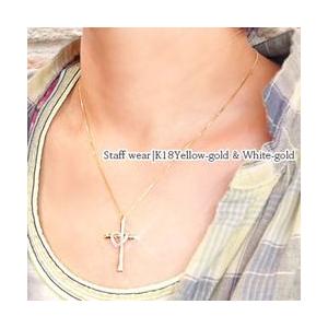 クロス＆ハート ダイヤモンド ネックレス ペンダント ダイヤ 0.1ct k18ゴールド 十字架 18金 レディース アクセサリーの画像