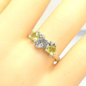 指輪 ペリドット ブルートパーズ ダイヤモンド リング ハート プラチナ900 pt900 誕生石 ピンキーリング レディースの画像