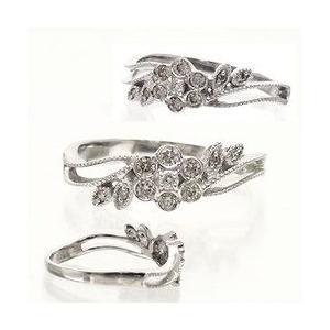 指輪 フラワー 花 ダイヤモンド リング プラチナ900 pt900 ダイヤ 0.15ct リング ミル打ち アンティーク風 レディースの画像