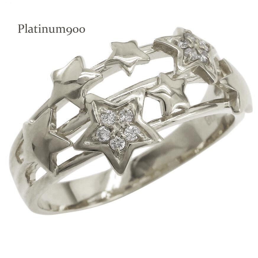 プラチナ スター 星 ダイヤモンドリング プラチナ900 ダイヤ 0.07ct アミュレット 品質保証書 女性 レディース ジュエリー アクセサリーの画像