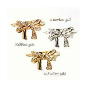 指輪 ダイヤモンド リング リボン リング ダイヤモンド 0.05ct k18ゴールド k18 18kレディース アクセサリーの画像