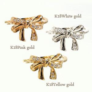 K18 ピンキーリング リボン ダイヤリング 18金 イエローゴールド ピンクゴールド ホワイトゴールド 18k ダイヤモンド 0.05ct 指輪の画像